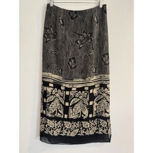 Vintage‎ Dana Buchman 100% Silk Batik Print Maxi Skirt Side Slit Boho Whimsigoth